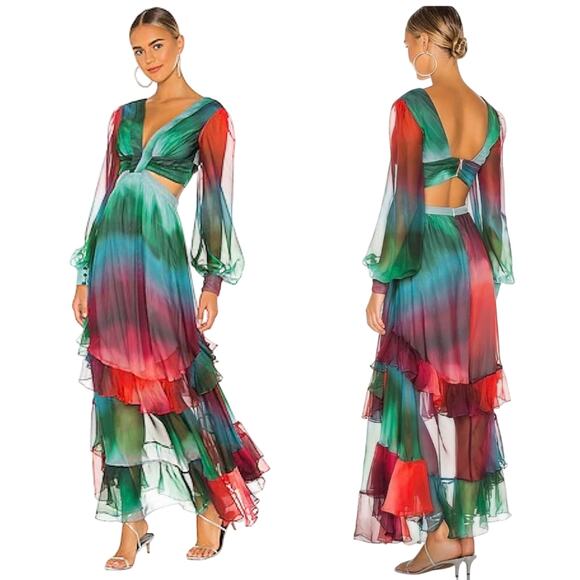 Patbo Sunset Ruffle Layered Signature Cut Out Maxi Dress - Picture 1 of 16